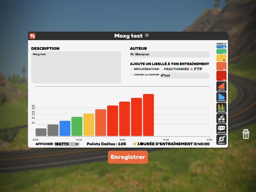 séance moxy test sur Zwift